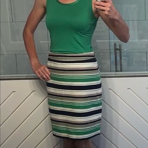 Green Shirt & Striped Skirt Set